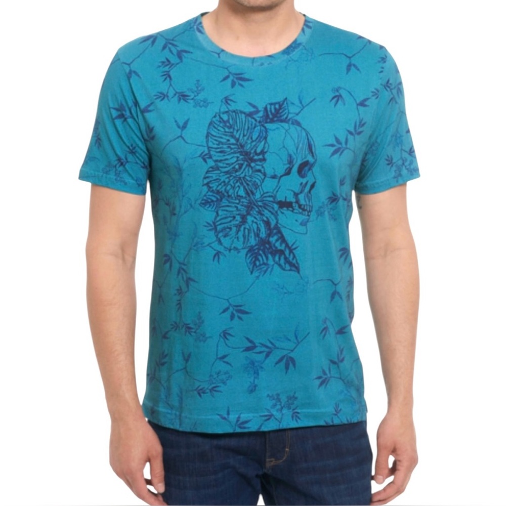 Robert Graham Hillwalk T-Shirt Tee Men 2XL XXL Skull Teal Blue Graphic Cotton